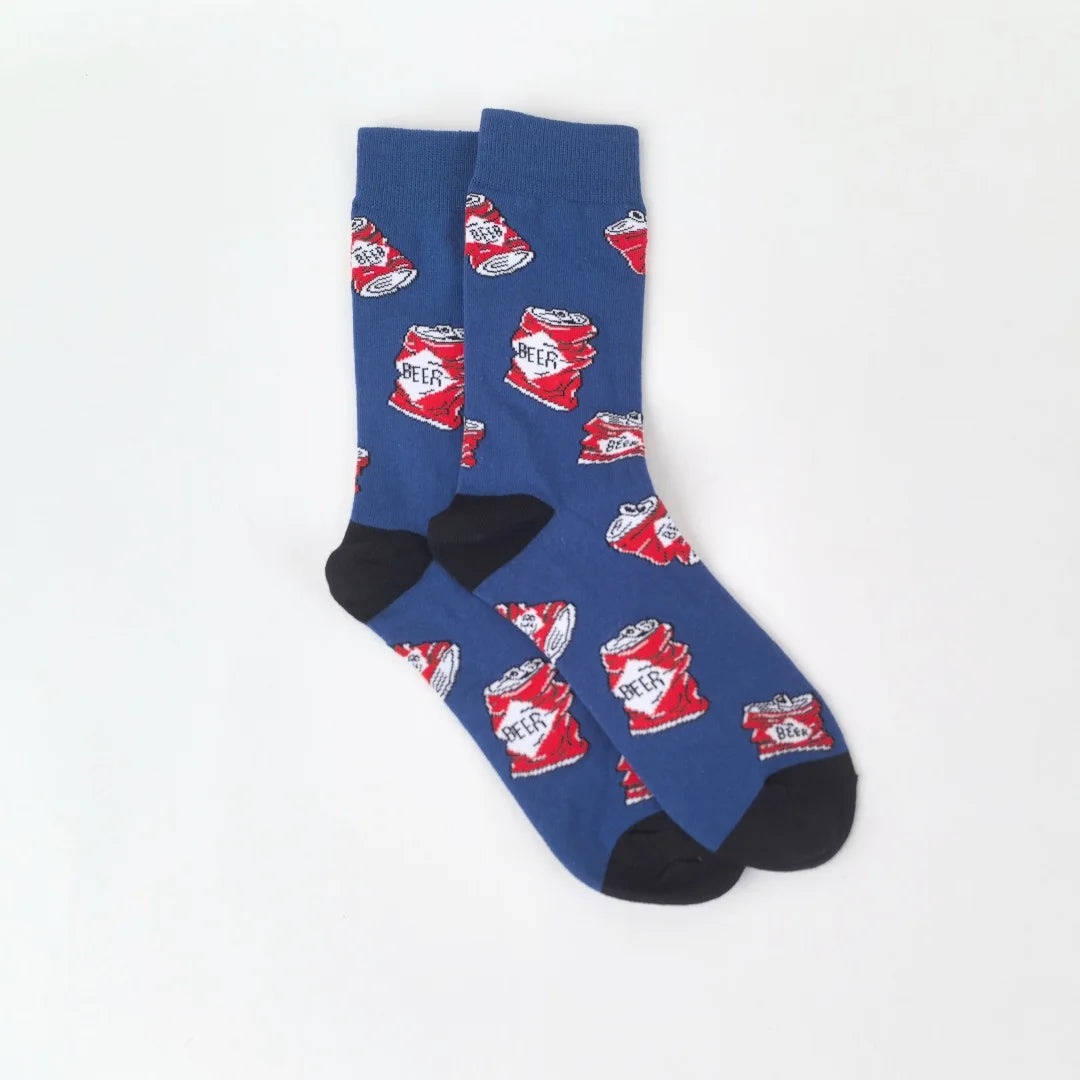 Polyester Elastane Beer Print Mid Calf Socks - 7