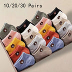 Polyester Elastane Low Tube Ankle Socks Women Bear Pattern Set