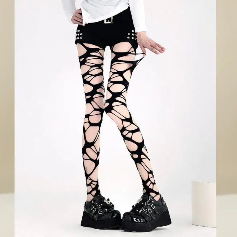 Distressed Knit Stockings Gothic Torn Tights