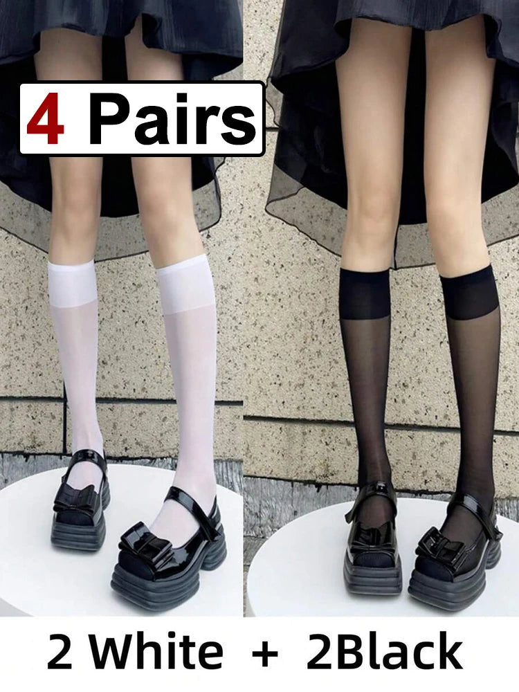 4 Pairs Nylon Elastane Mid Tube Casual Socks