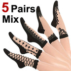 Polyester Elastane Lace Pattern Mid Tube Socks