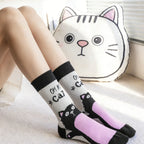 Cotton Blend Mid Calf Cat Print Socks
