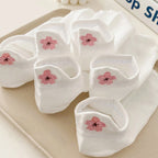 6 Pairs Polyester Ankle Socks with Floral Embroidery