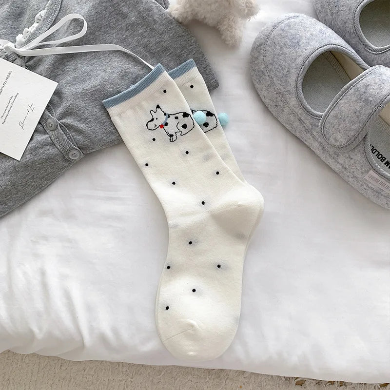 Polyester Elastane Cartoon Animal Mid Tube Socks for Women