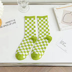 Cotton Blend Plaid Pattern Mid Tube Unisex Socks