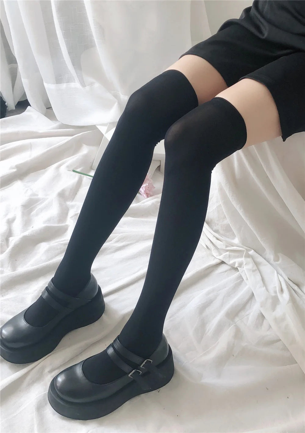 Nylon Polyester Knee High Stockings Solid Color - 9
