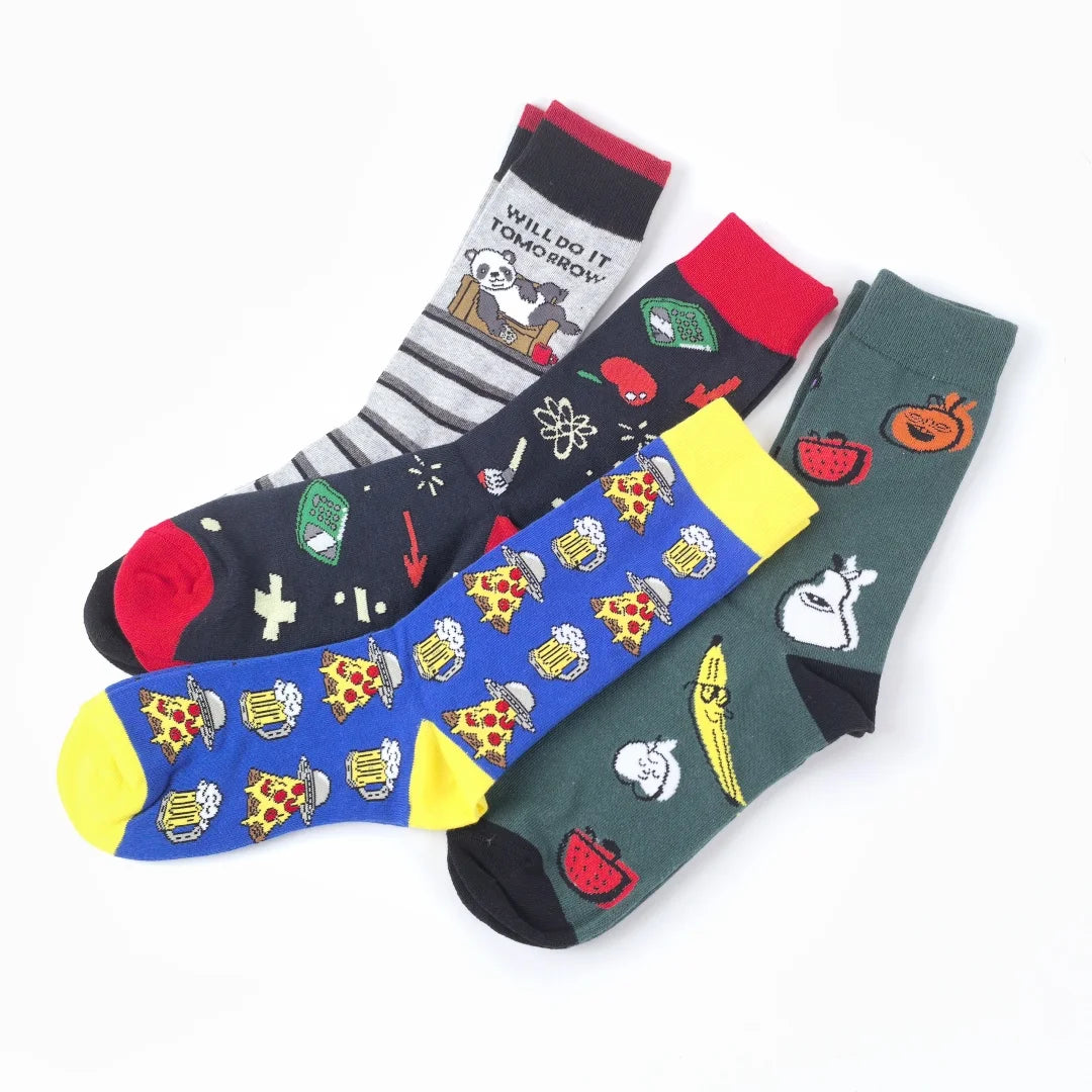 Polyester Elastane Printed Crew Socks for Men