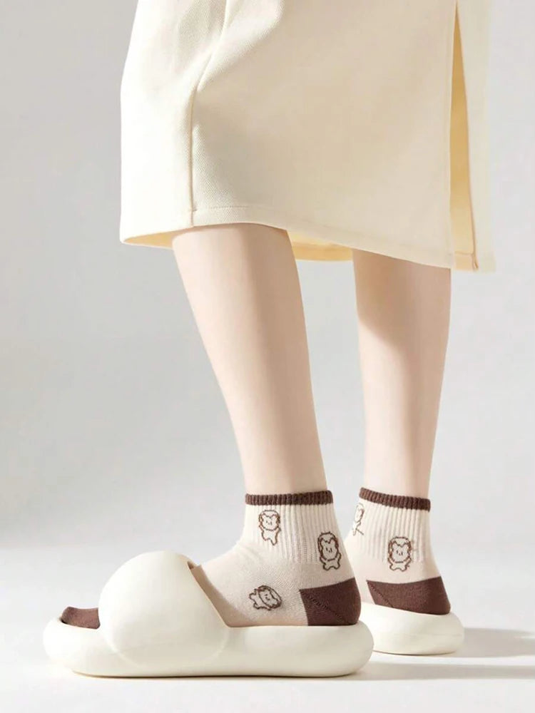 Polyester Blend Casual Cartoon Ankle Socks 5 Pack