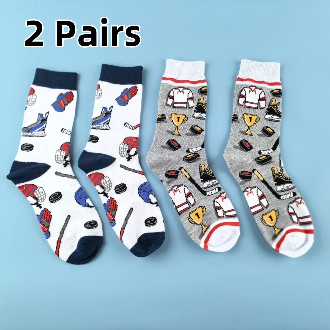 Polyester Elastane Ice Hockey Print Mid Calf Socks - 1