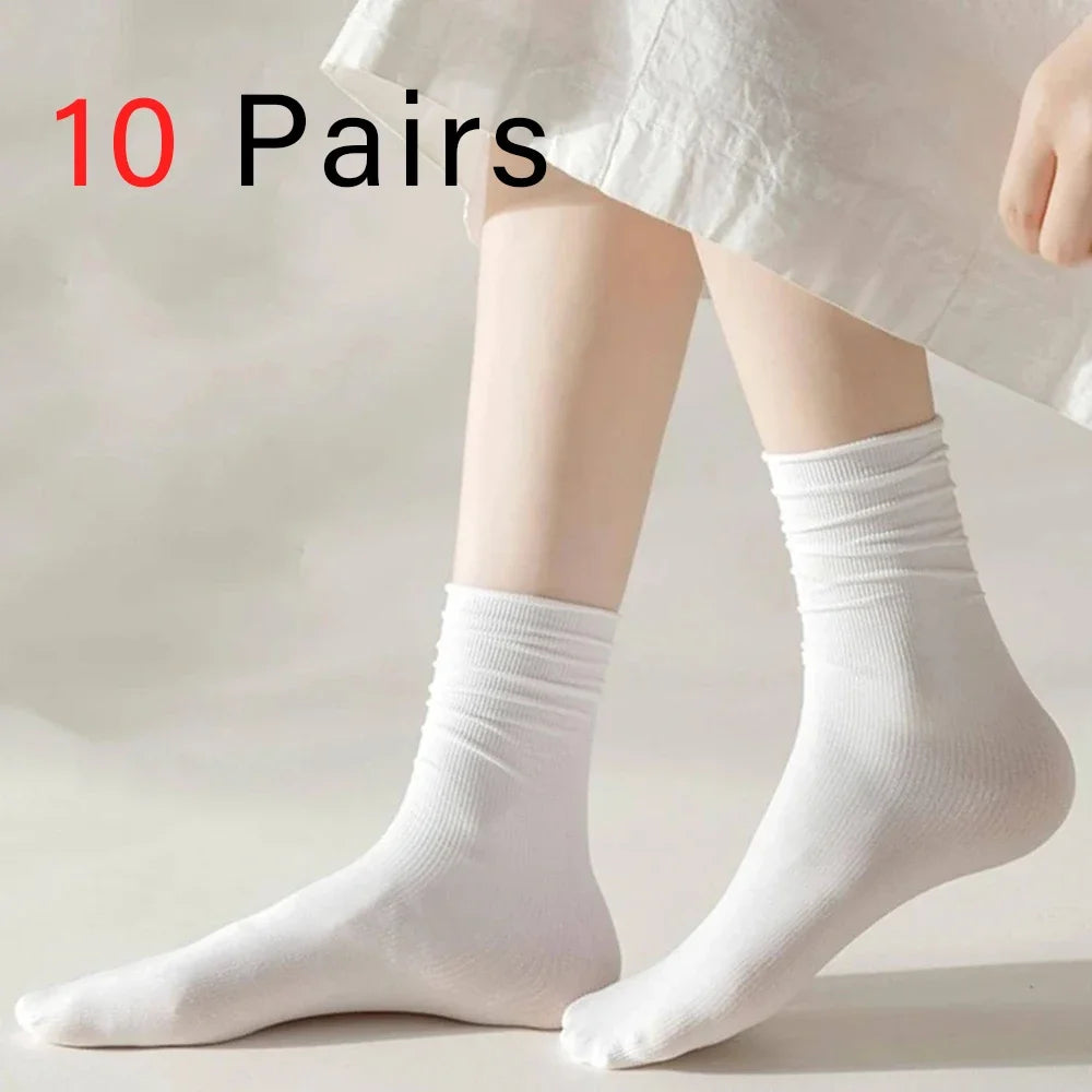 10 Pairs Women Polyester Elastane Mid Length Casual Dress Socks - 10