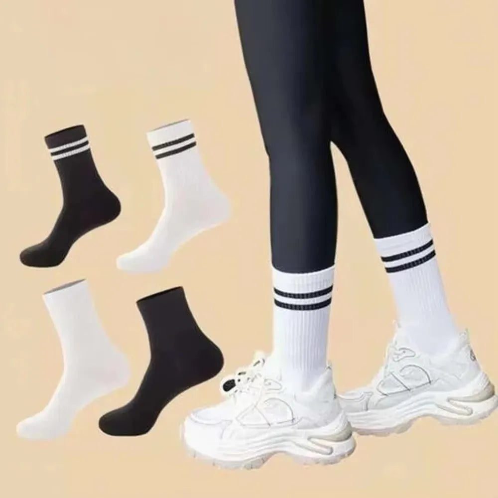 Polyester Elastane Striped Mid Length Casual Socks