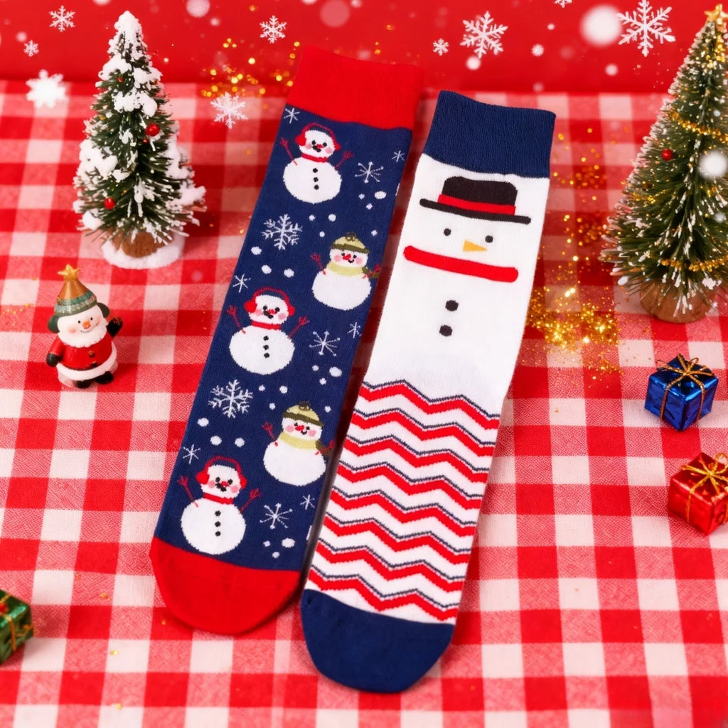 Cotton Blend Snowman Pattern Mid Calf Socks