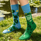 Cotton Blend Frog Print Casual Crew Socks
