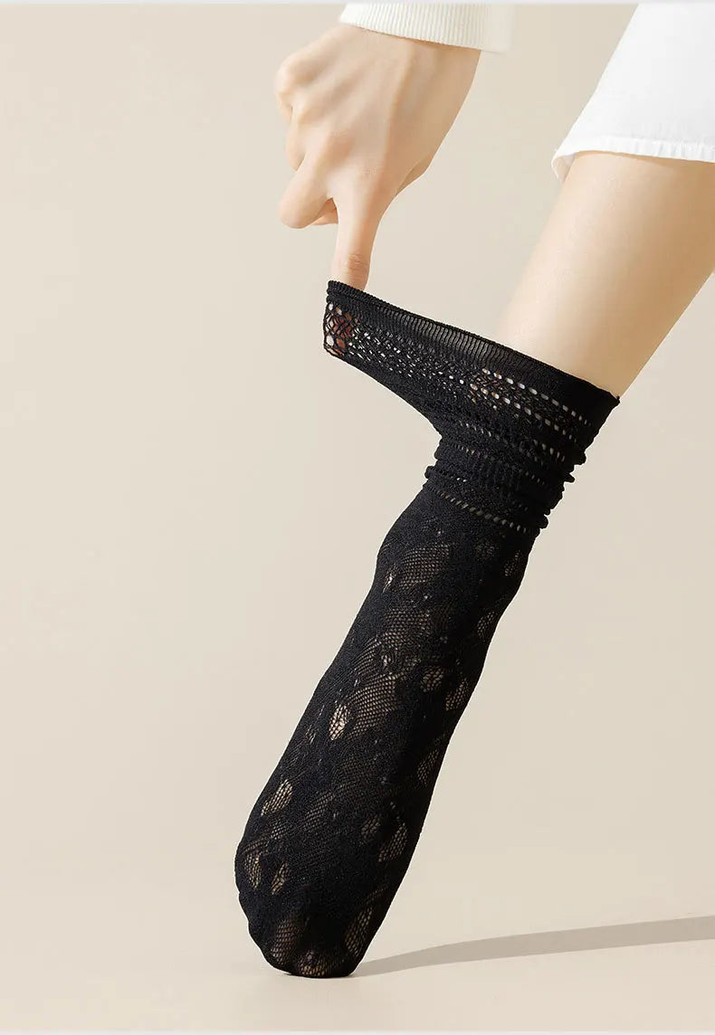 Lace Mesh Knit Ankle Socks Breathable Hollow Out Stockings