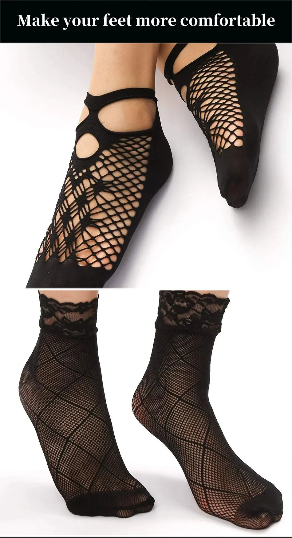 Polyester Elastane Mesh Lace Ankle Socks 5 Pairs