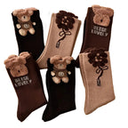 Polyester Elastane Cartoon Bear Pattern Mid Tube Socks 3 Pairs