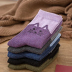 Wool Blend Cat Print Winter Socks Five Pairs
