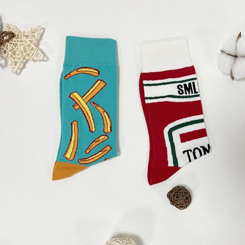 Cotton Blend Novelty Food Print Mid Calf Unisex Socks