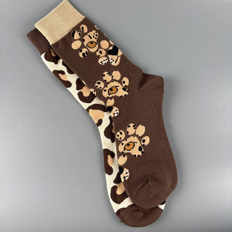 Leopard Print Cotton Blend Mid Calf Socks