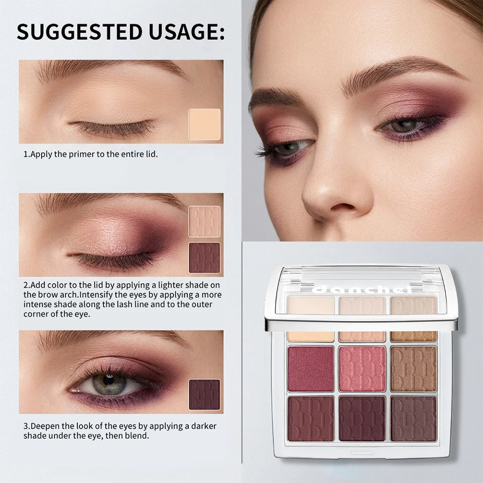 9 Shade Powder Eyeshadow Palette Matte And Glitter Makeup