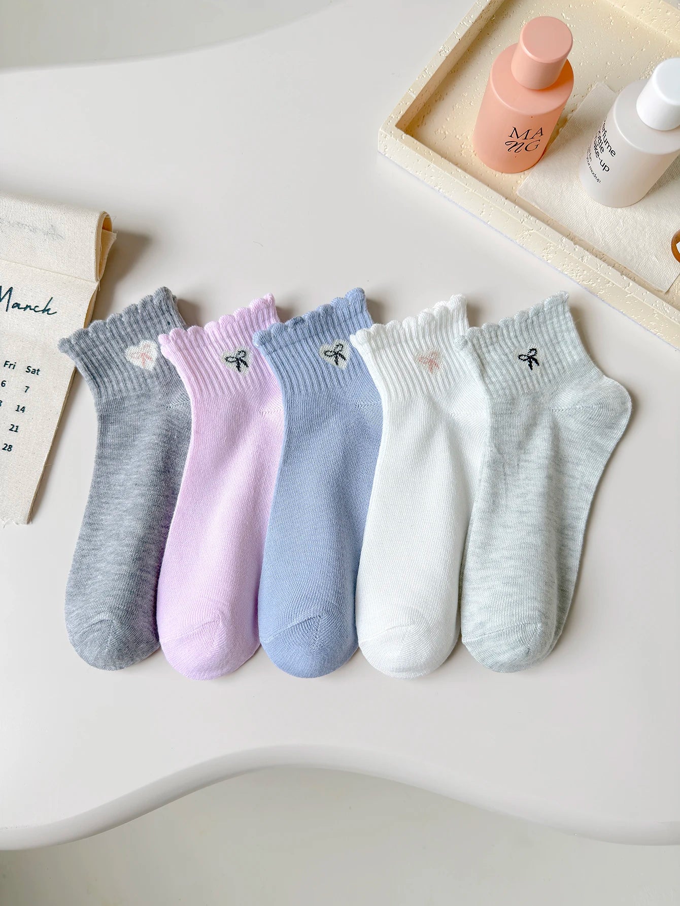 Polyester Elastane Women Low Tube Ankle Socks 5 Pack - 6
