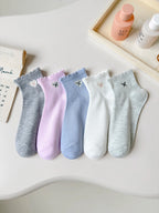 Polyester Elastane Women Low Tube Ankle Socks 5 Pack