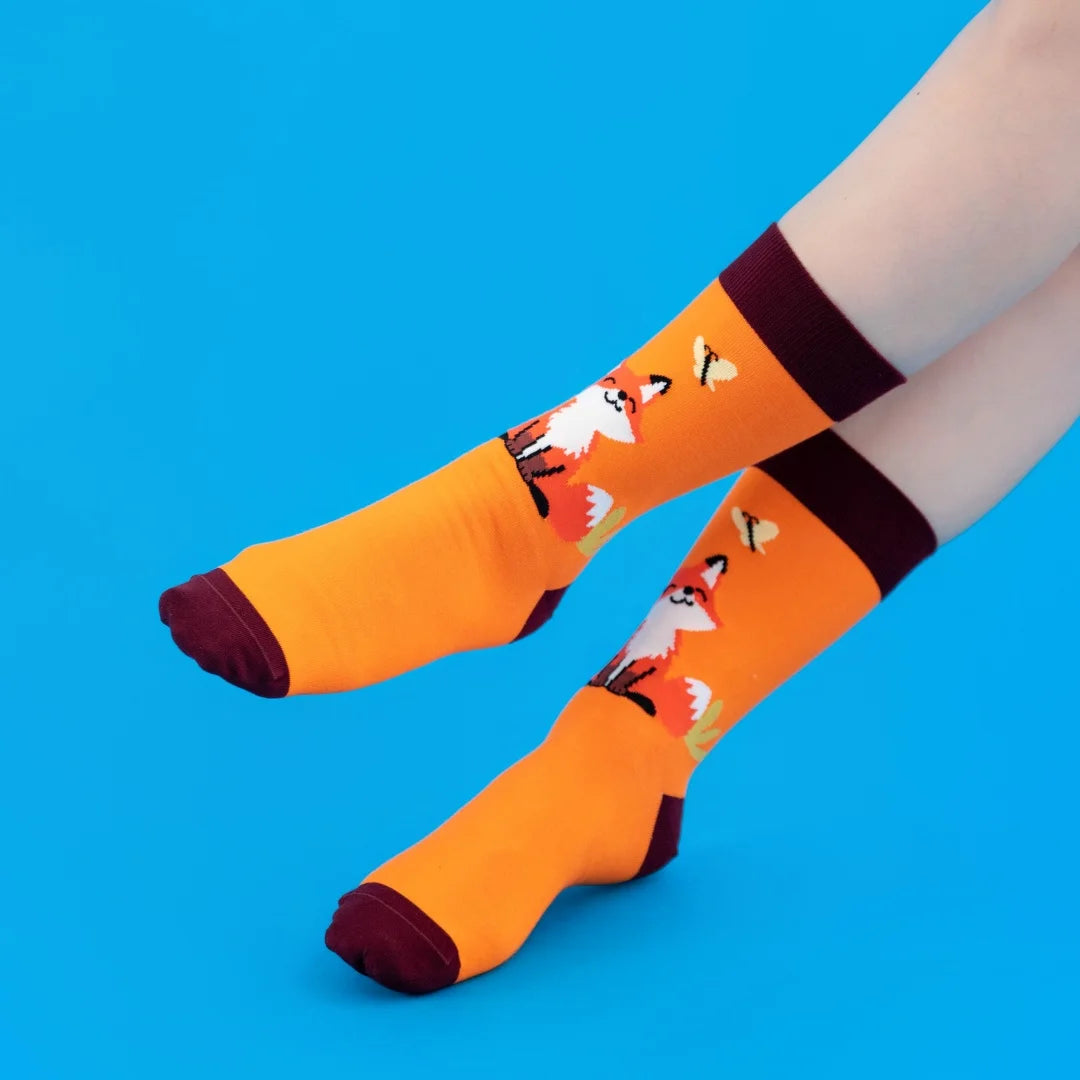 Cotton Blend Unisex Crew Fox Print Socks - 4