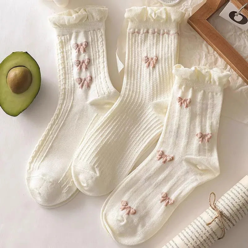 Polyester Elastane Floral Pattern Lolita Style Mid Tube Socks
