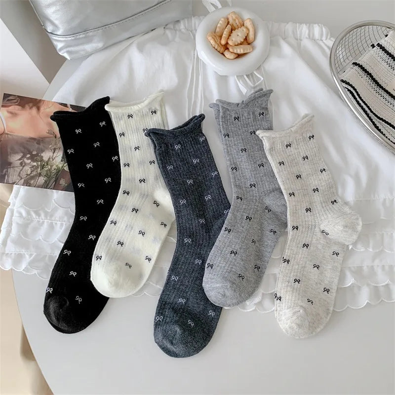 Polyester Spandex Bow Pattern Mid Tube Breathable Casual Socks