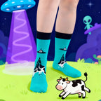 Cotton Blend Alien and Cow Pattern Mid Calf Socks