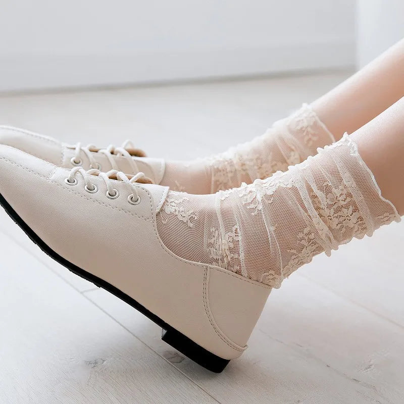 Floral Lace Sheer Mesh Ankle Socks - 21