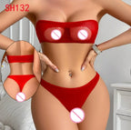 Polyester Nylon Fishnet Bra and Brief Lingerie Set