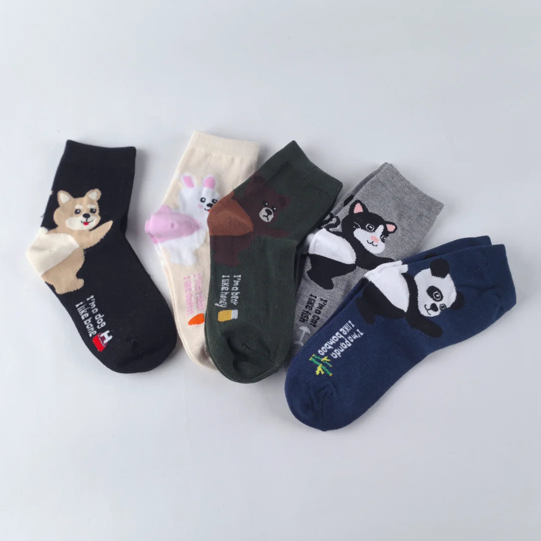 Polyester Elastane Cartoon Animal Print Casual Socks Set - 6