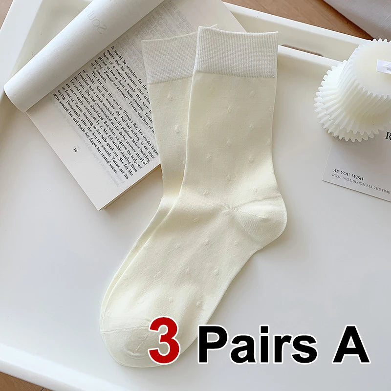 Polyester Elastane Polka Dot Mid Tube Casual Socks 3 Pairs