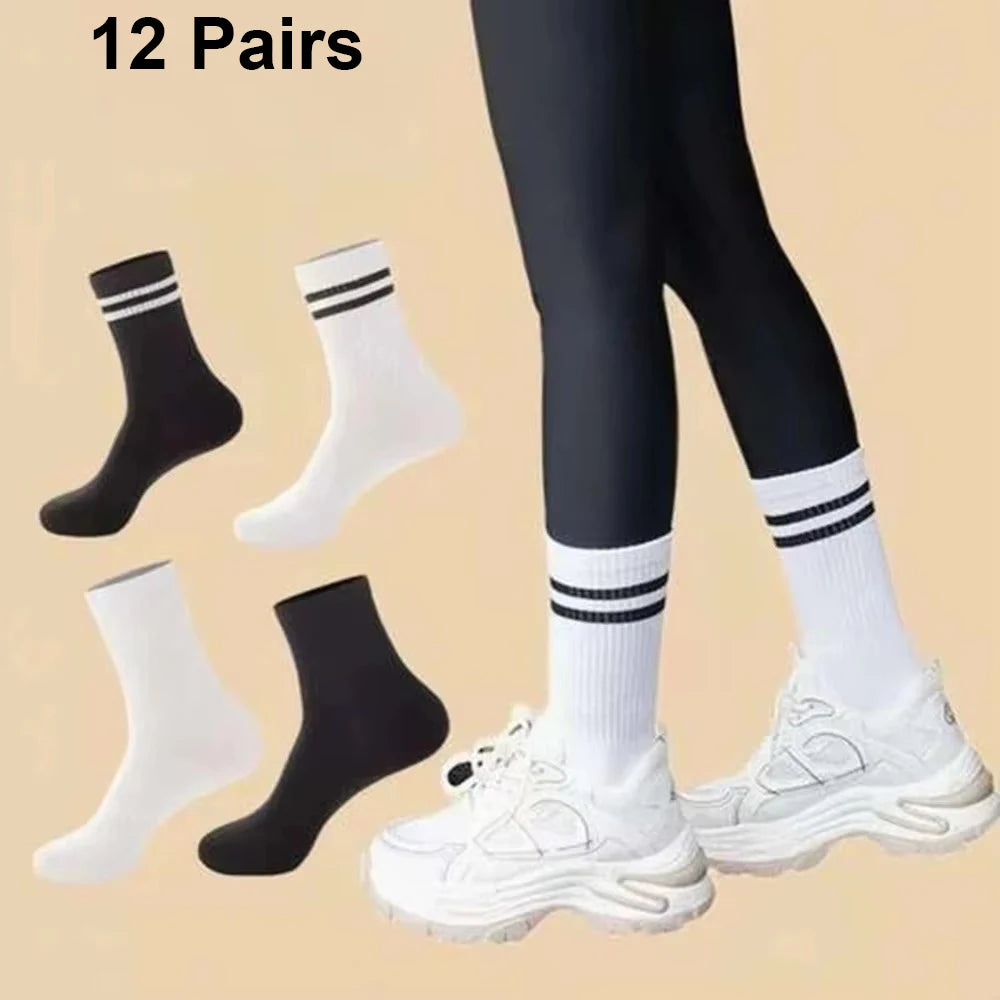 Polyester Spandex Striped Mid Length Casual Socks for Women - 15
