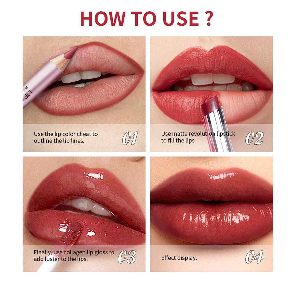 Matte Lipstick and Lip Liner Makeup Set - 14