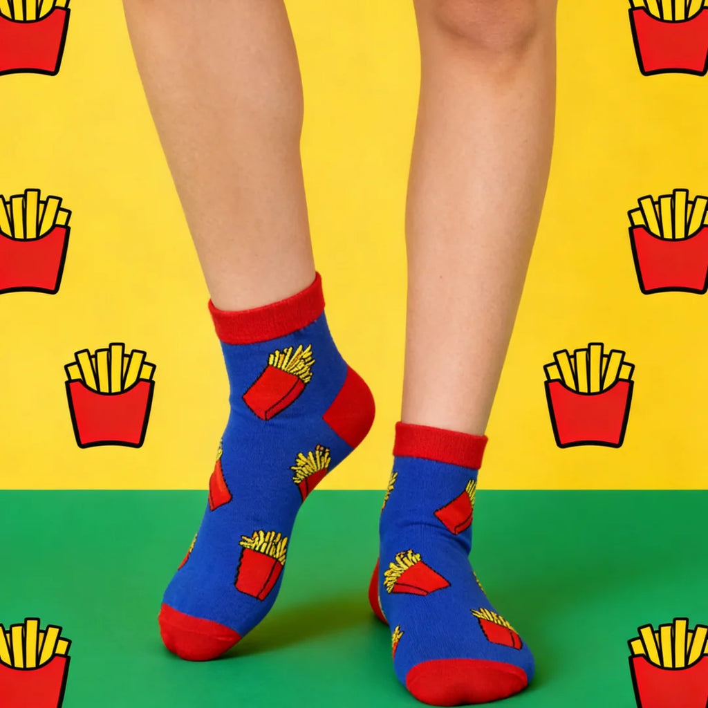 Cotton Blend French Fries Print Casual Socks