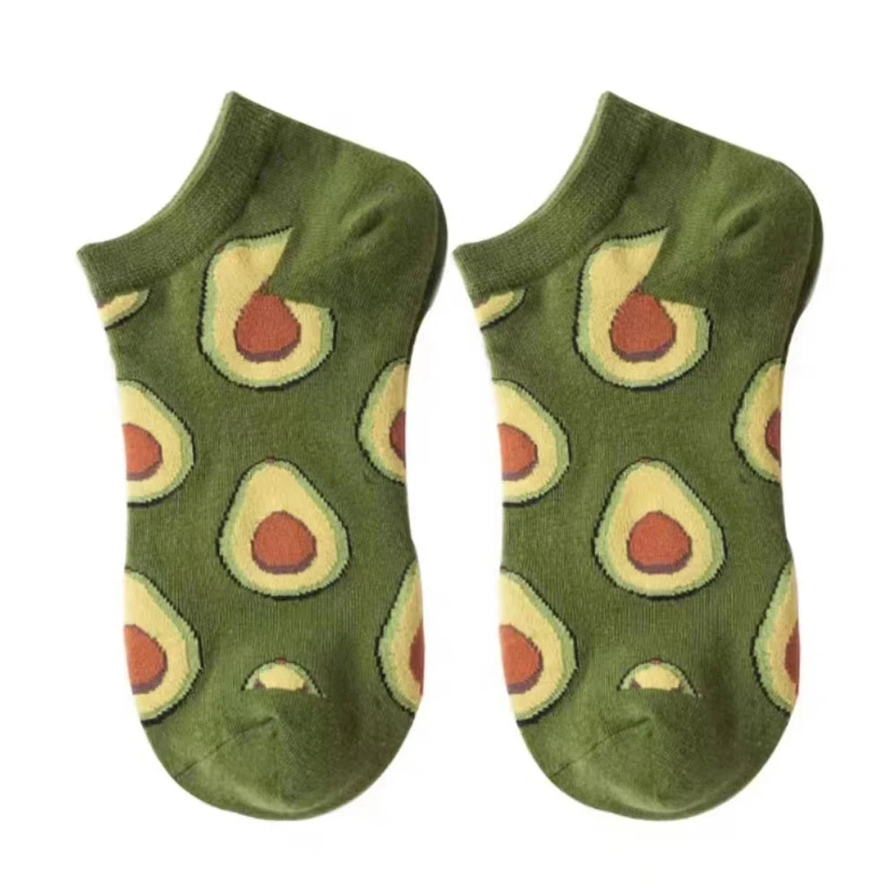 5 Pairs Polyester Avocado Pattern Low Cut Ankle Socks For Women