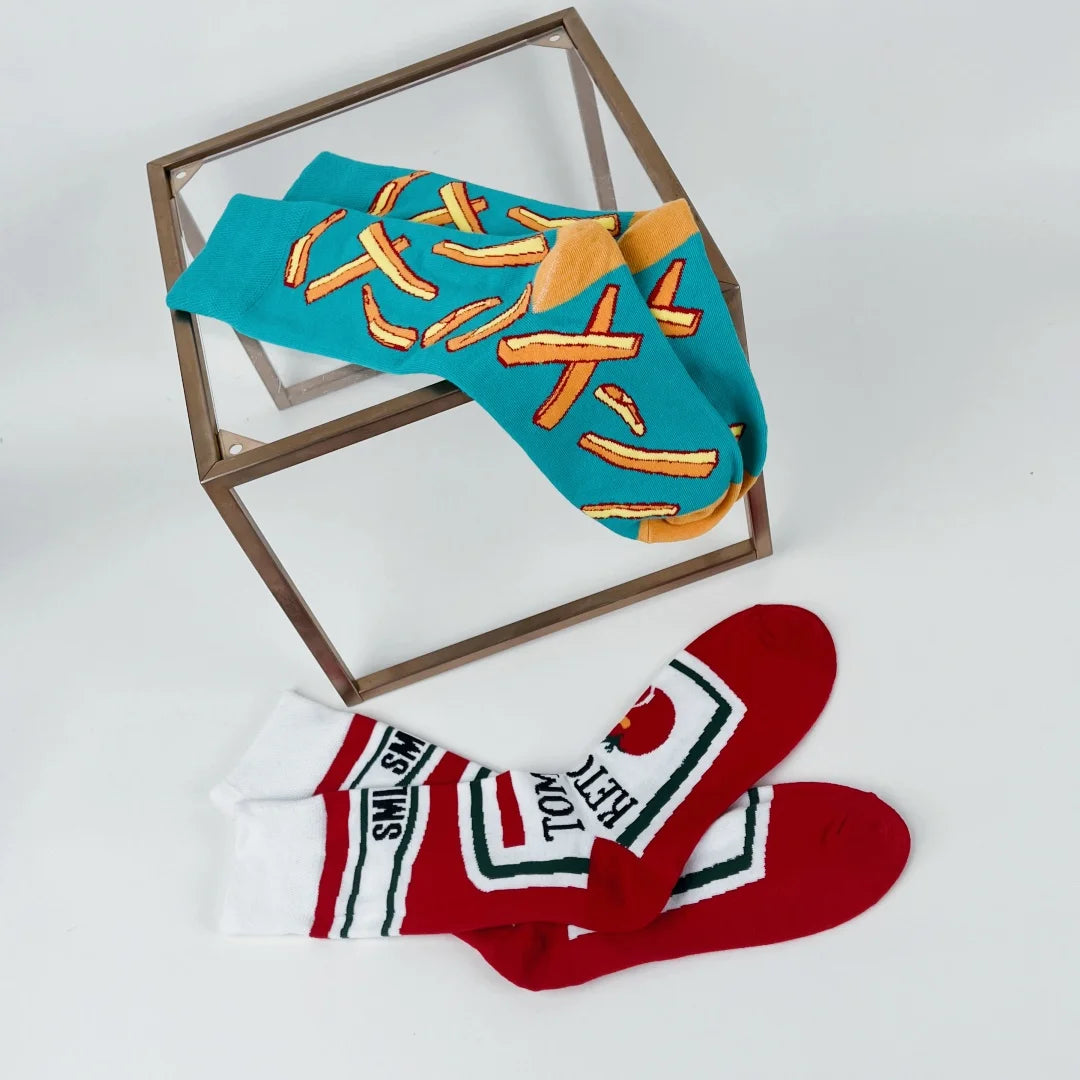 Cotton Blend Novelty Food Print Mid Calf Unisex Socks - 8
