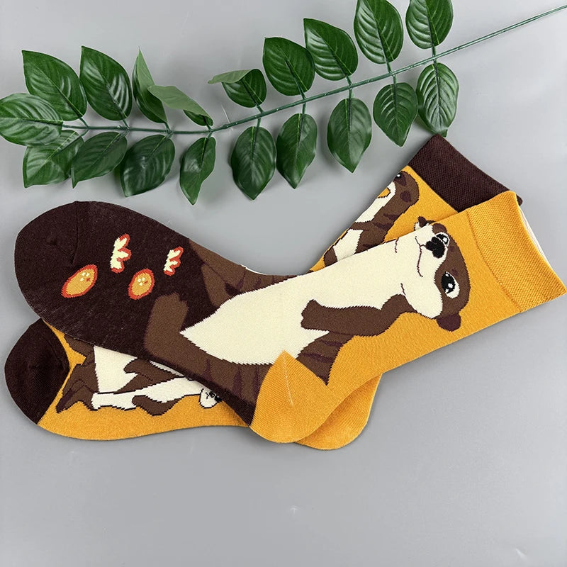 Cotton Blend Otter Pattern Crew Socks - 1