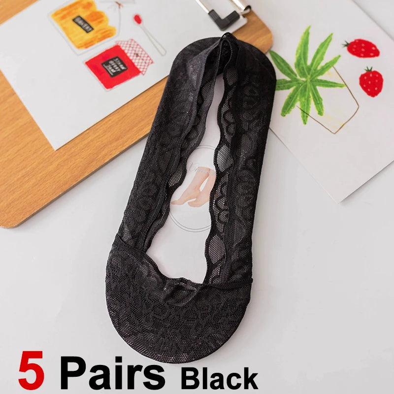 Cotton Lace Invisible Anti Slip Low Cut Socks - 19