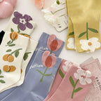 5 Pairs Women Floral Mid Tube Polyester Blend Casual Socks
