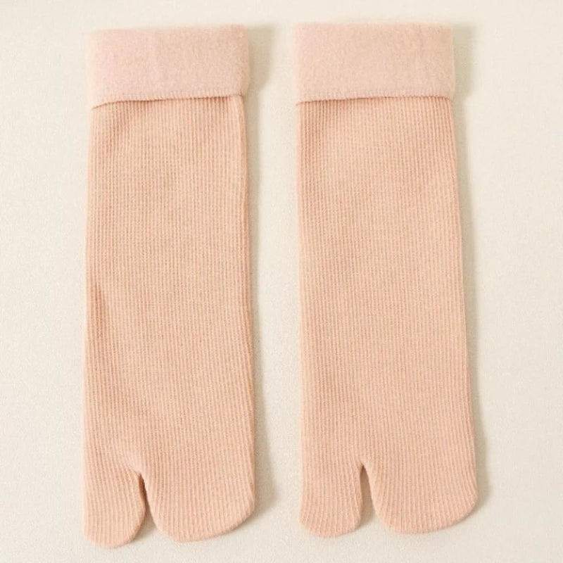 Thick Knit Two Toed Thermal Socks Mid Calf