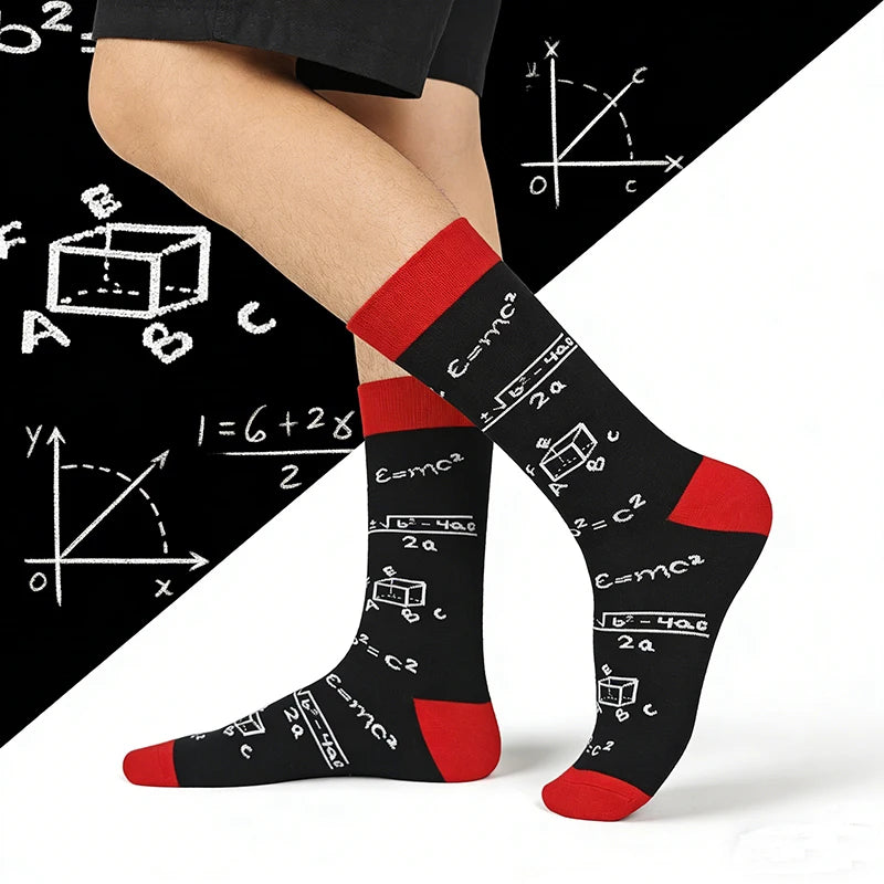 Polyester Elastane Science Equation Print Mid Calf Socks