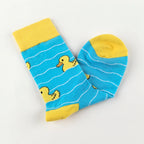 Cotton Blend Yellow Duck Pattern Casual Socks