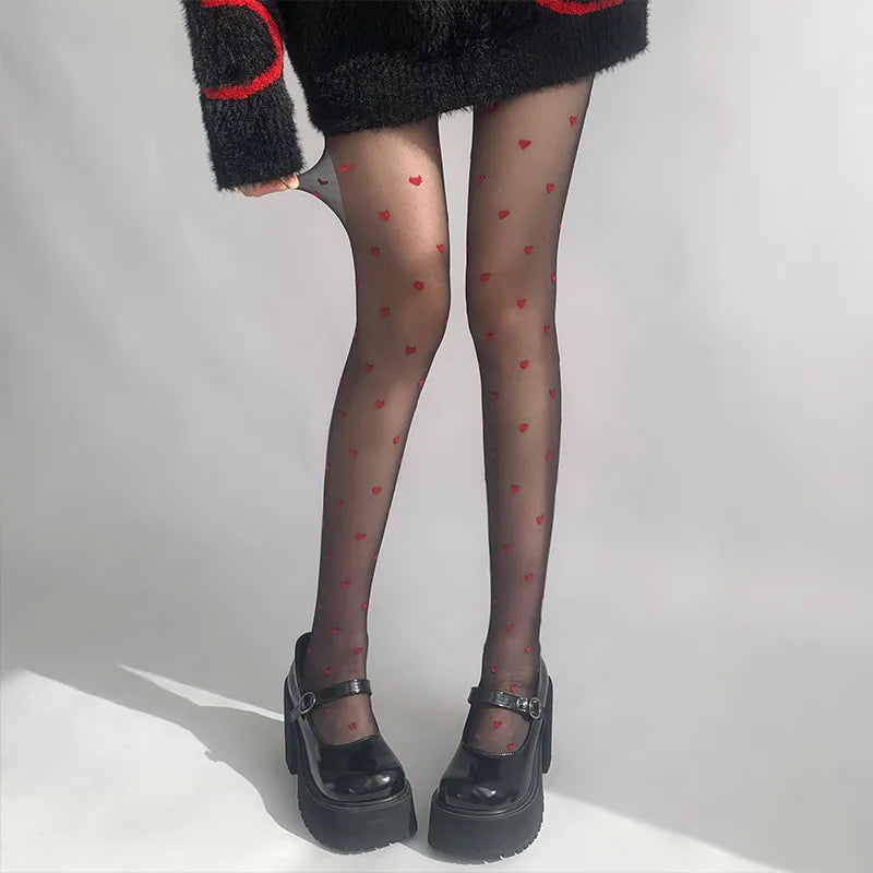 Nylon Polyester Heart Print Tights for Women - 12