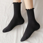 Polyester Elastane Ruffle Trim Mid Tube Socks for Women