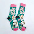 Lucky Cat Cotton Crew Socks Unisex Mid Calf Casual Hosiery