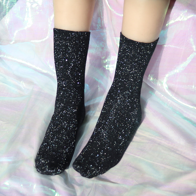 Cotton Blend Glitter Mid Tube Socks 3 Pairs - 15