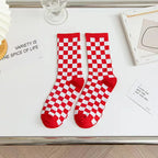 Cotton Blend Plaid Pattern Mid Tube Unisex Socks
